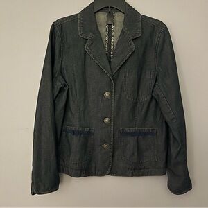 LIZ CLAIBORNE Women's Vintage jean jacket back belt Blue size L 100% cotton